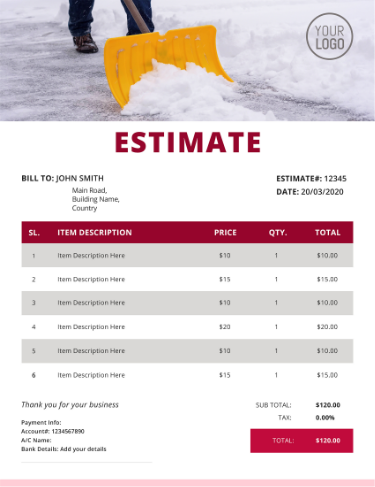 snow removal estimate template
