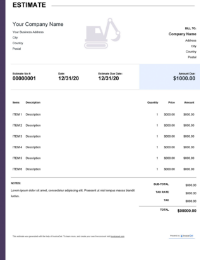 Download trench excavation estimate template