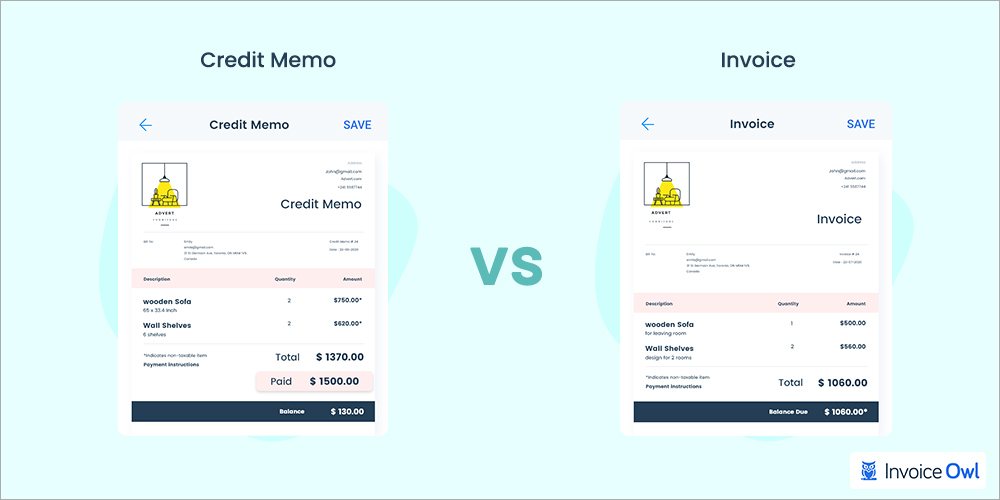 credit memo vs invoice
