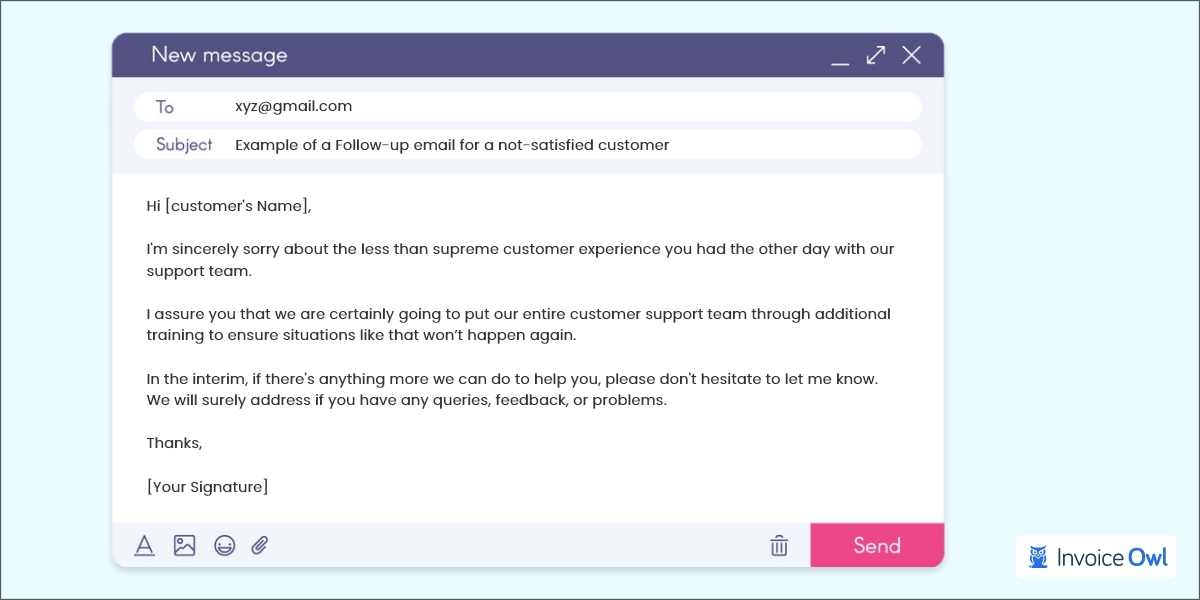 Example of a Follow-up email for a not-satisfied customer