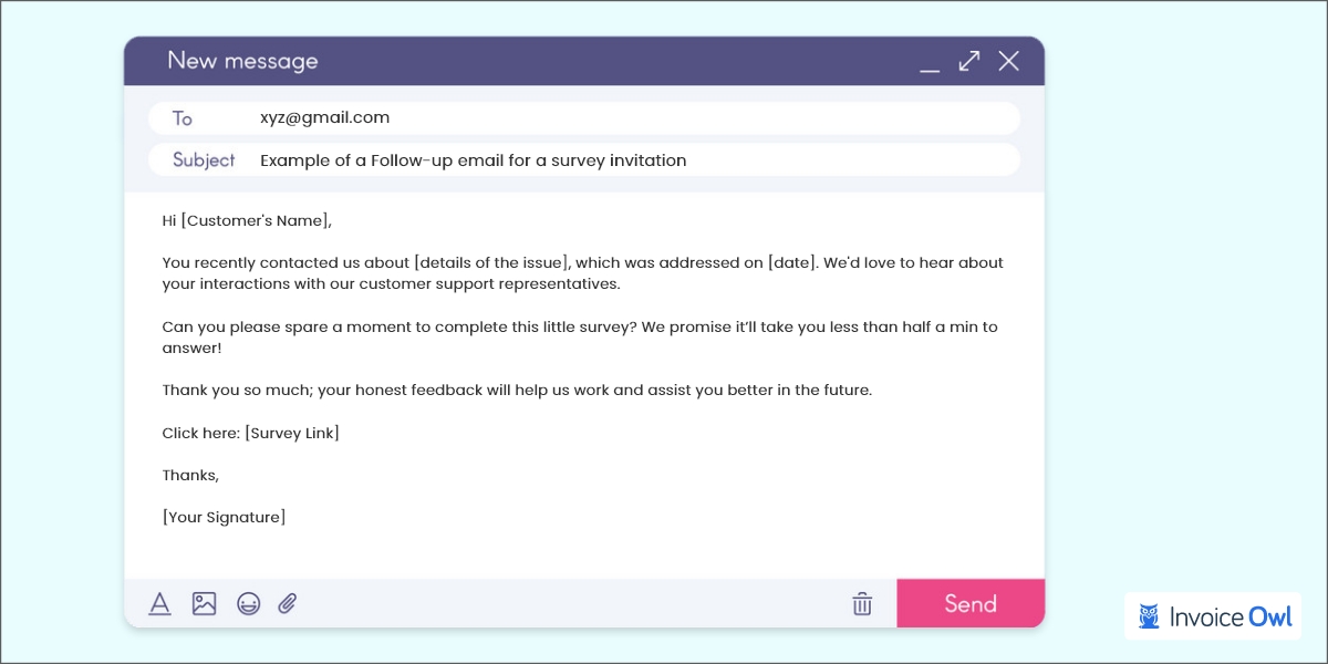 Example of a Follow-up email for a survey invitation