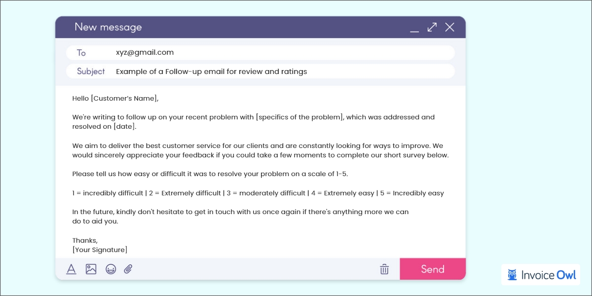 Example of a Follow-up email for review and ratings