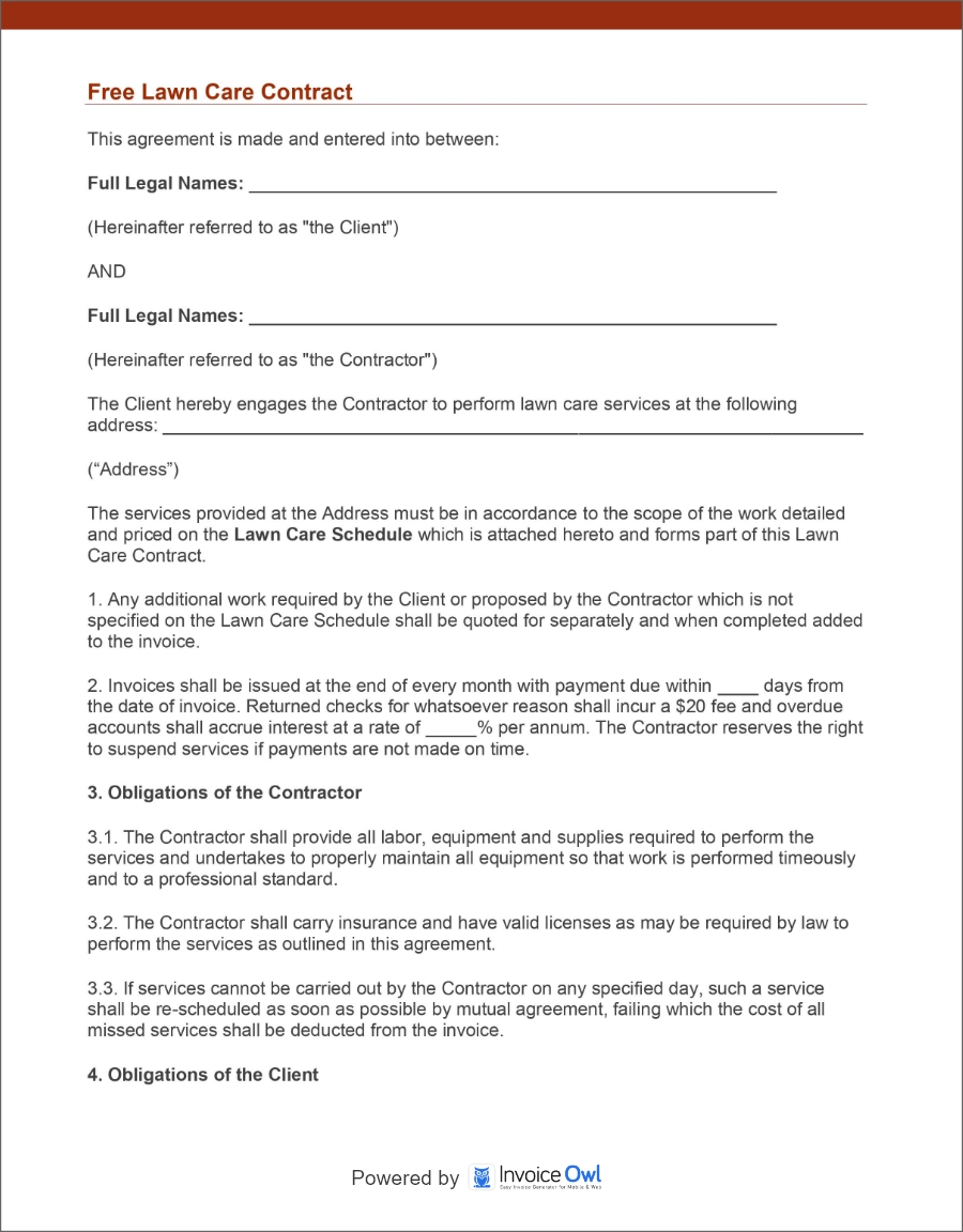 simple lawn care contract