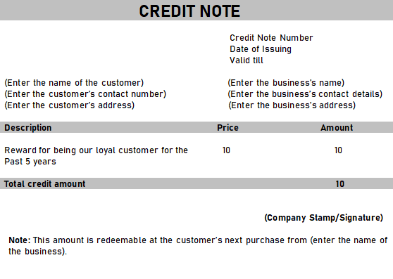 Credit note 2