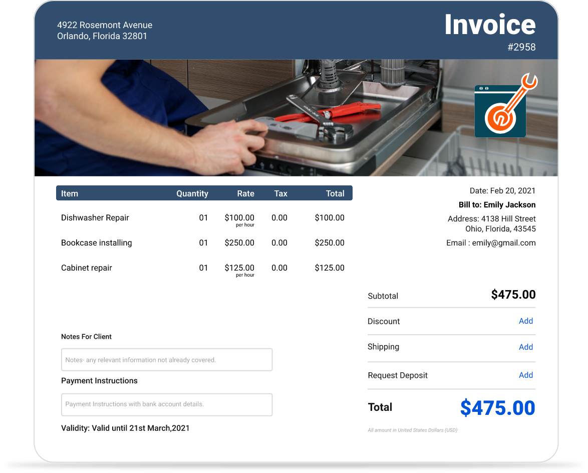 Appliance Repair Invoice Template Free Download
