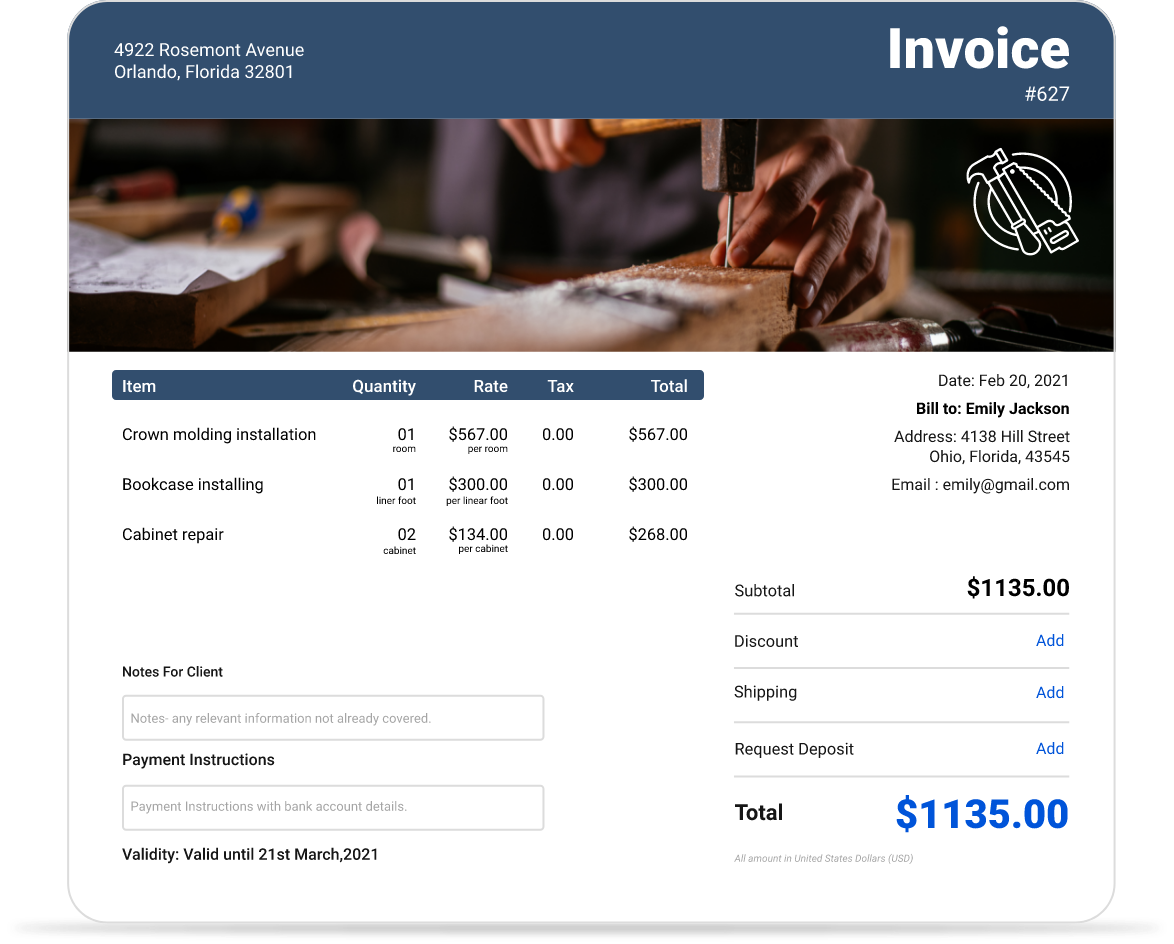 Carpentry invoice template