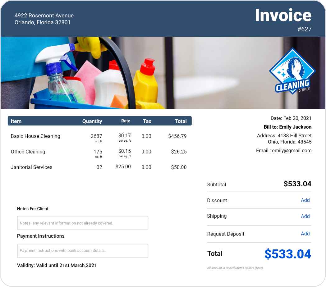 Free Cleaning Invoice Templates Edit & Download InvoiceOwl