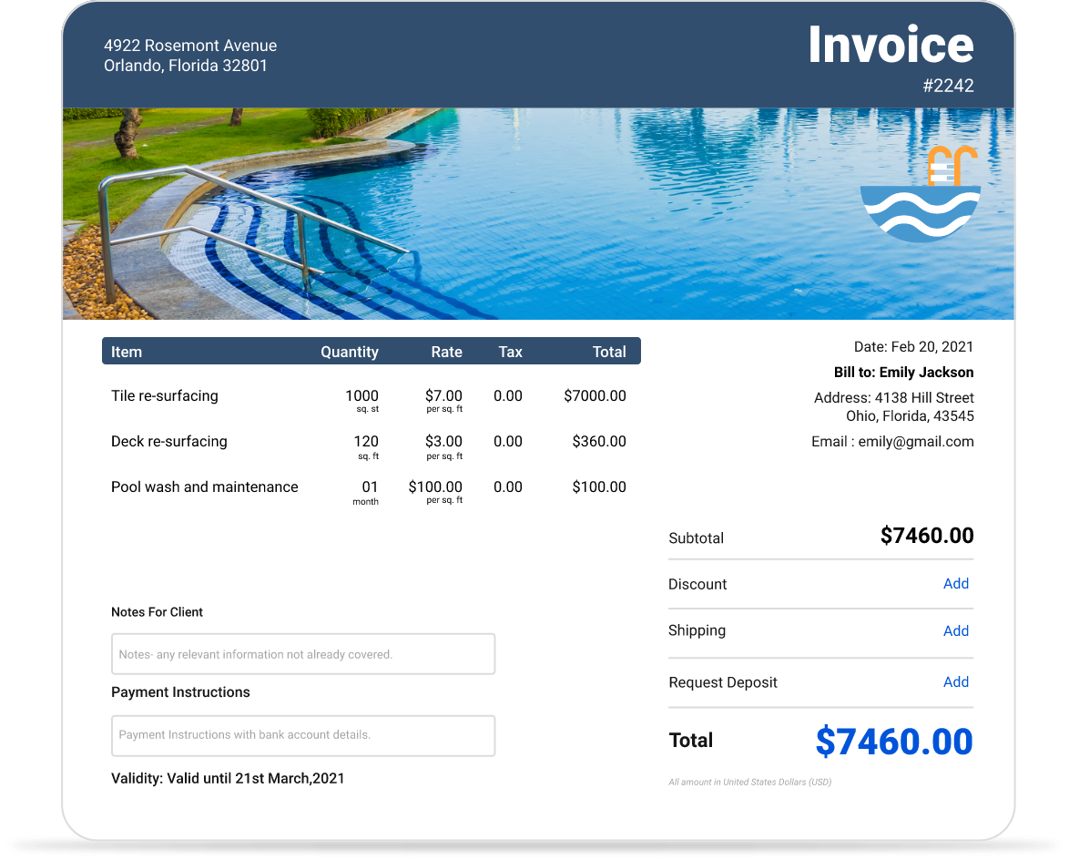 Pool service invoice template