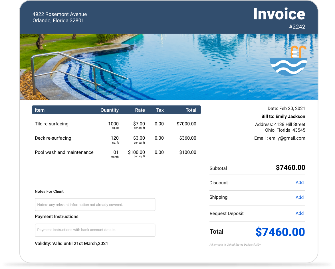 Pool service invoice template