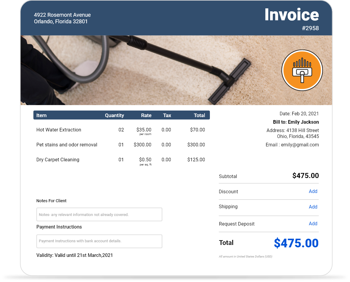Carpet cleaning invoice template