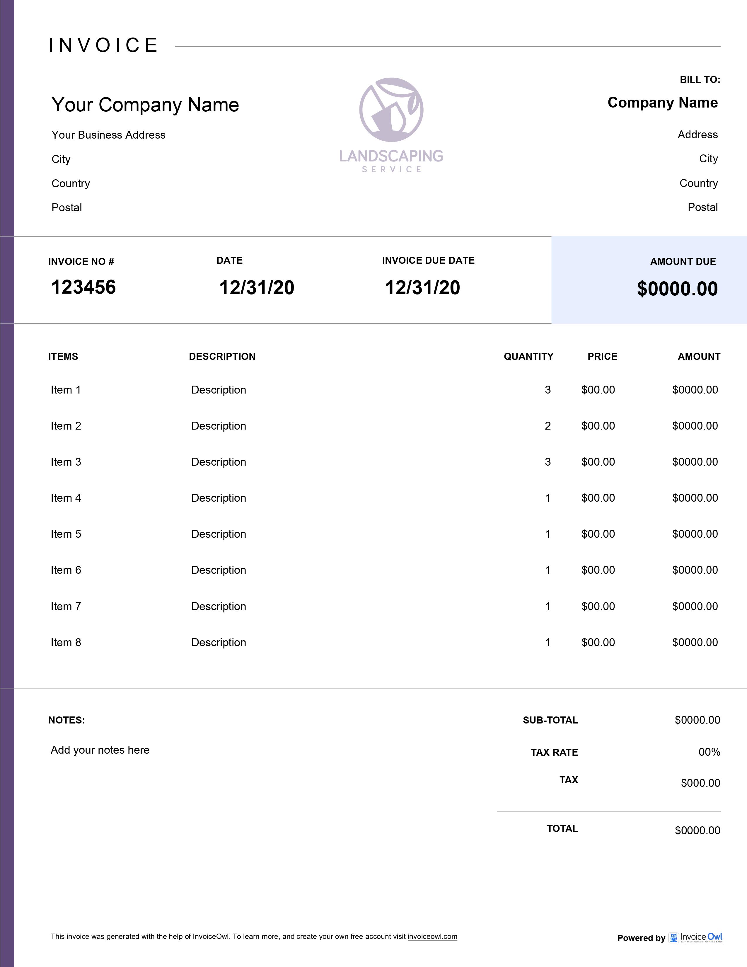 Dethatching  services invoice template