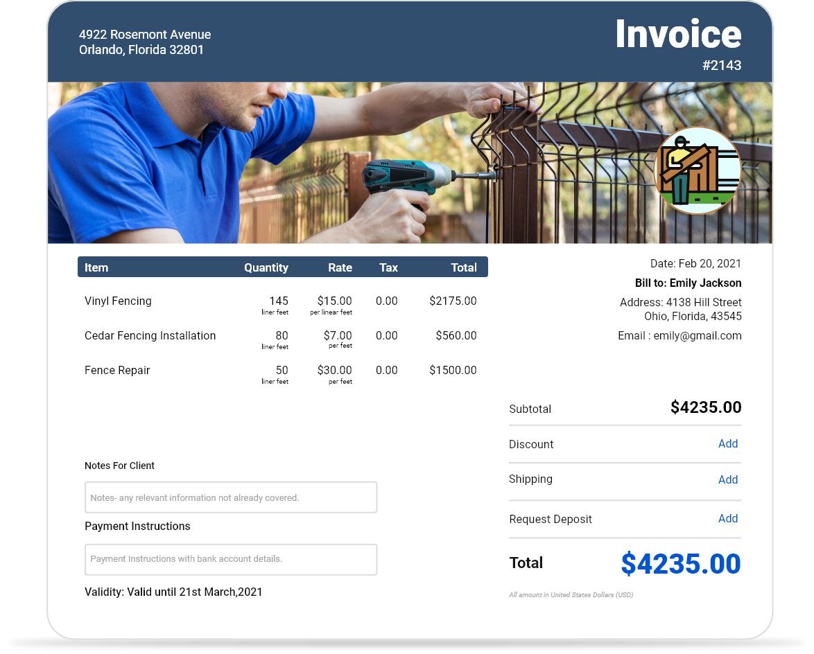 Fence invoice template