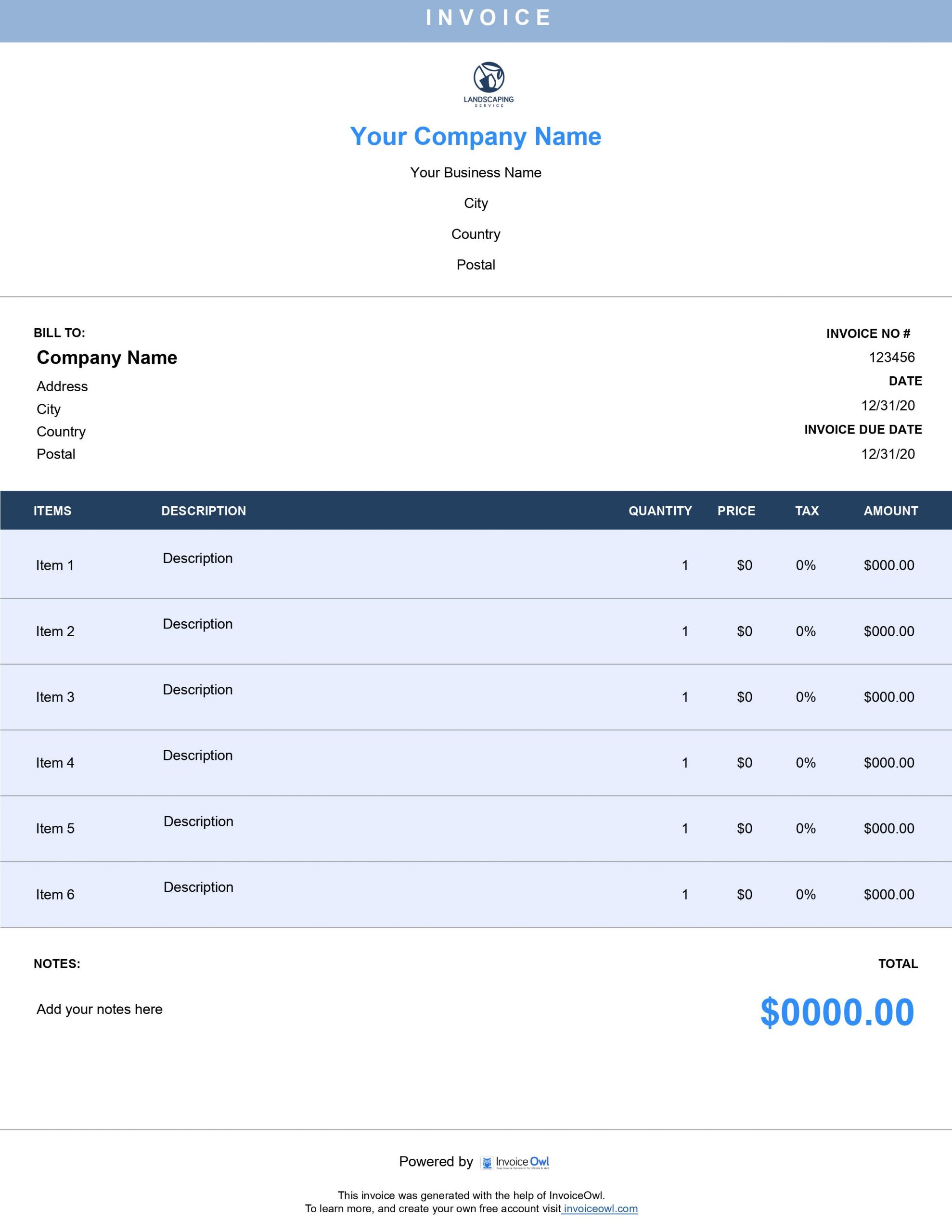 Gardening services business invoice template