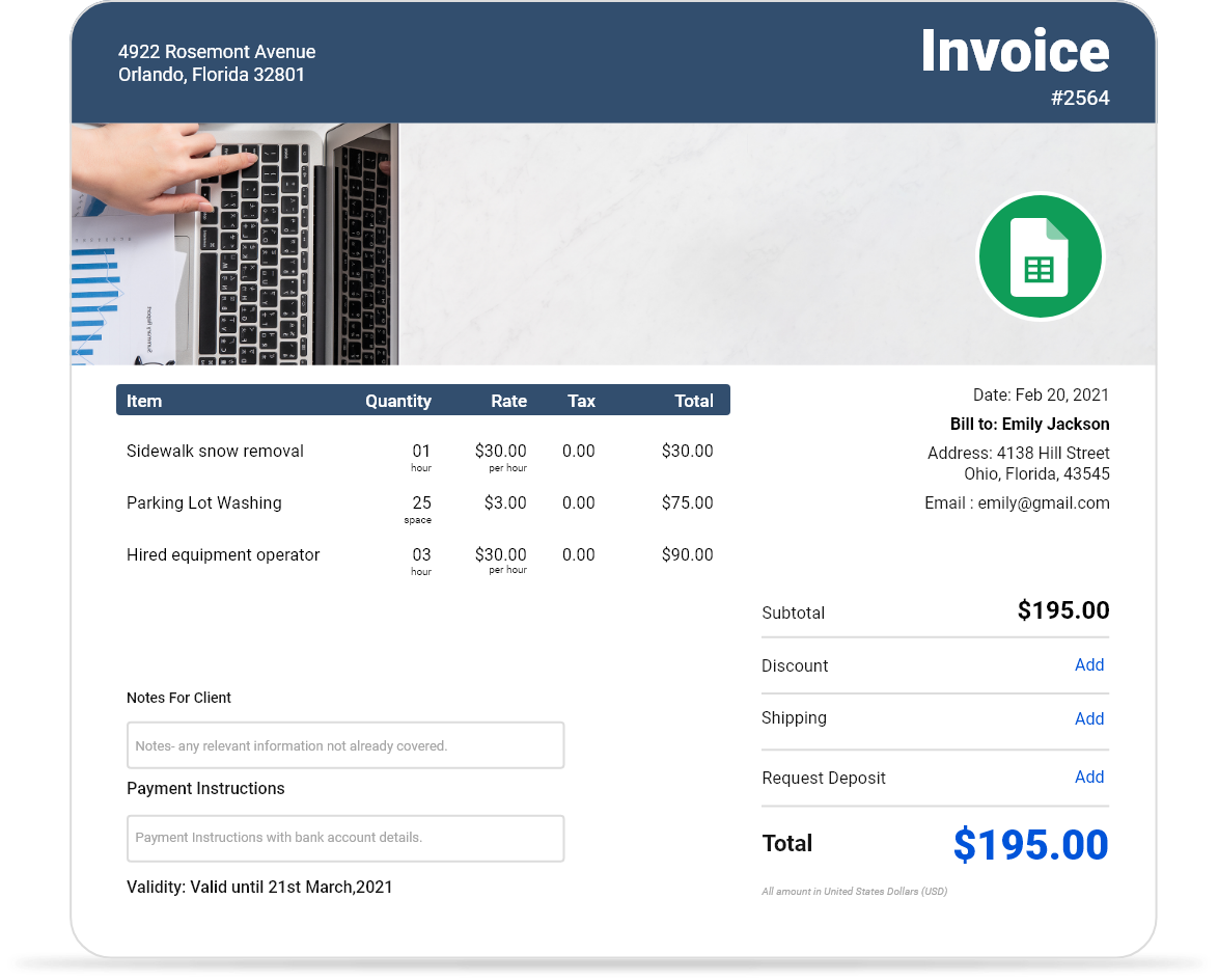 Carpet cleaning invoice template