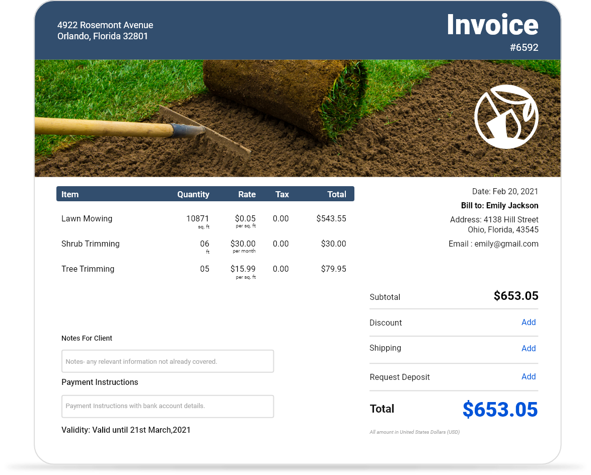 Lawn care invoice template