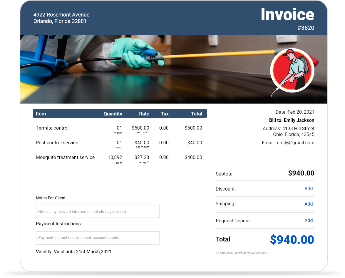 pest control invoice template