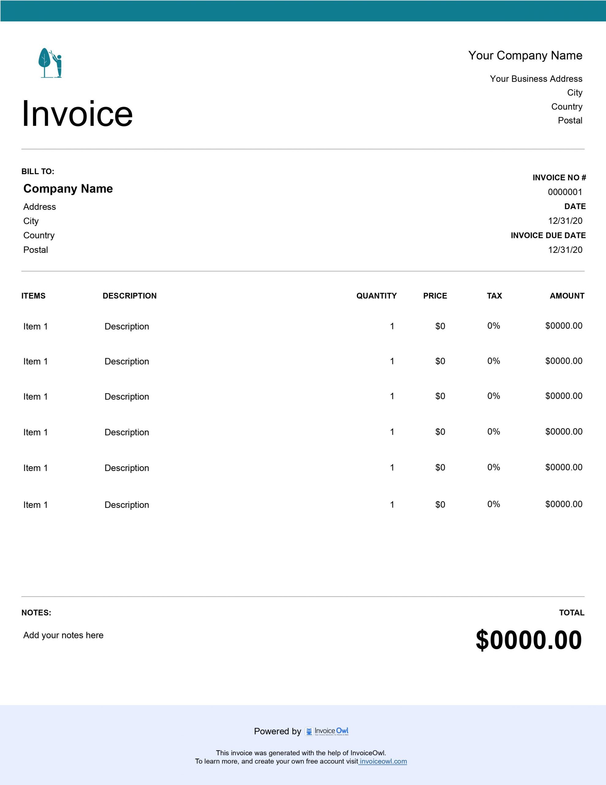 Tree Removal Invoice Template