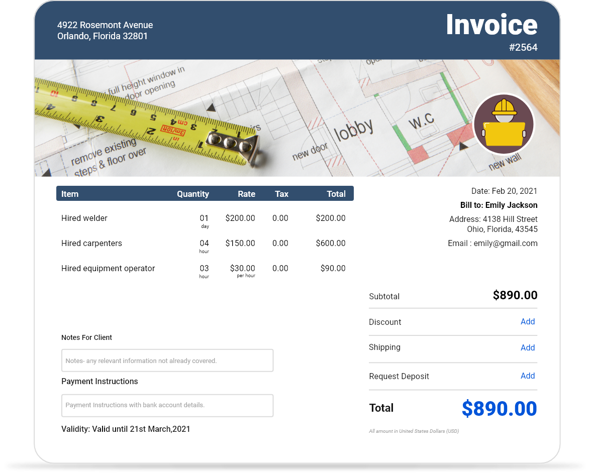 Subcontractor invoice template