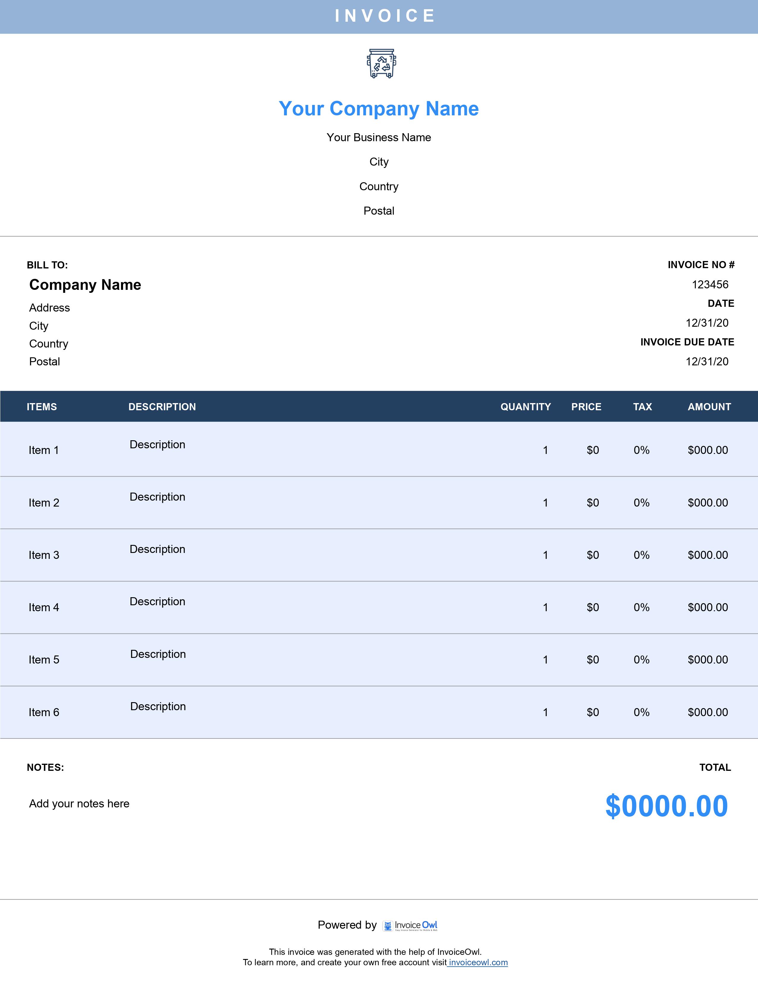 Auto removal invoice template