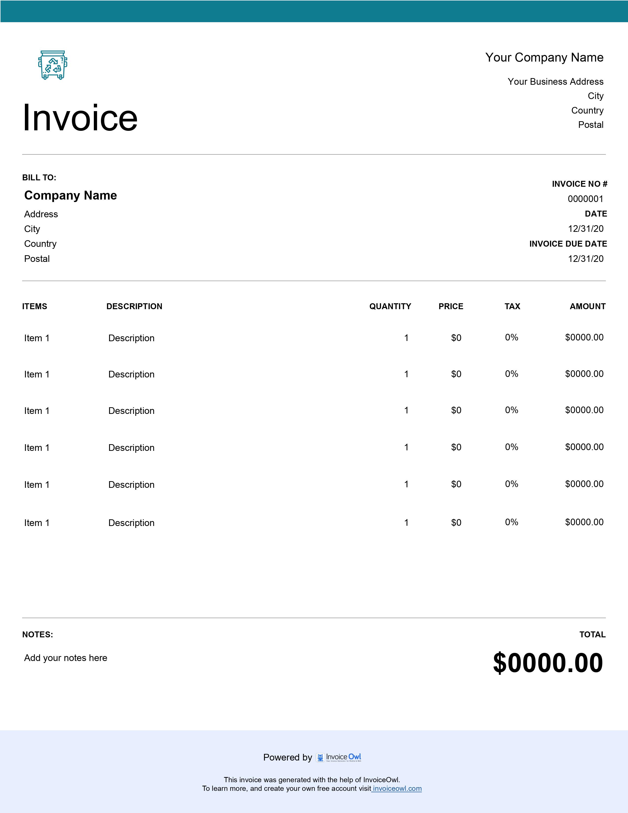 Furniture removal invoice template