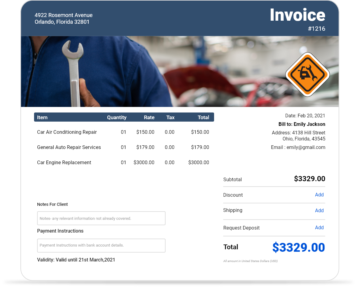 Auto repair invoice template