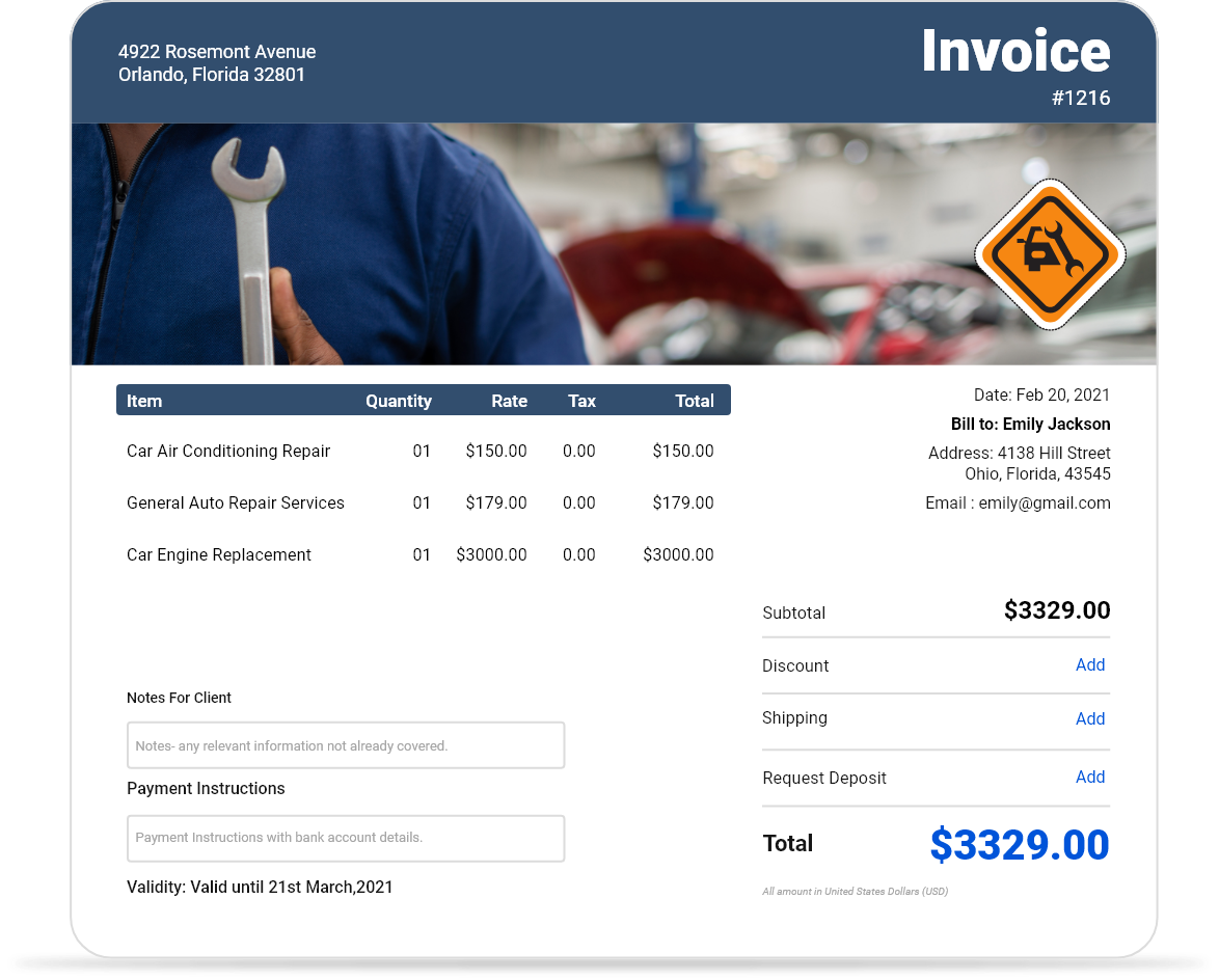 Auto repair invoice template