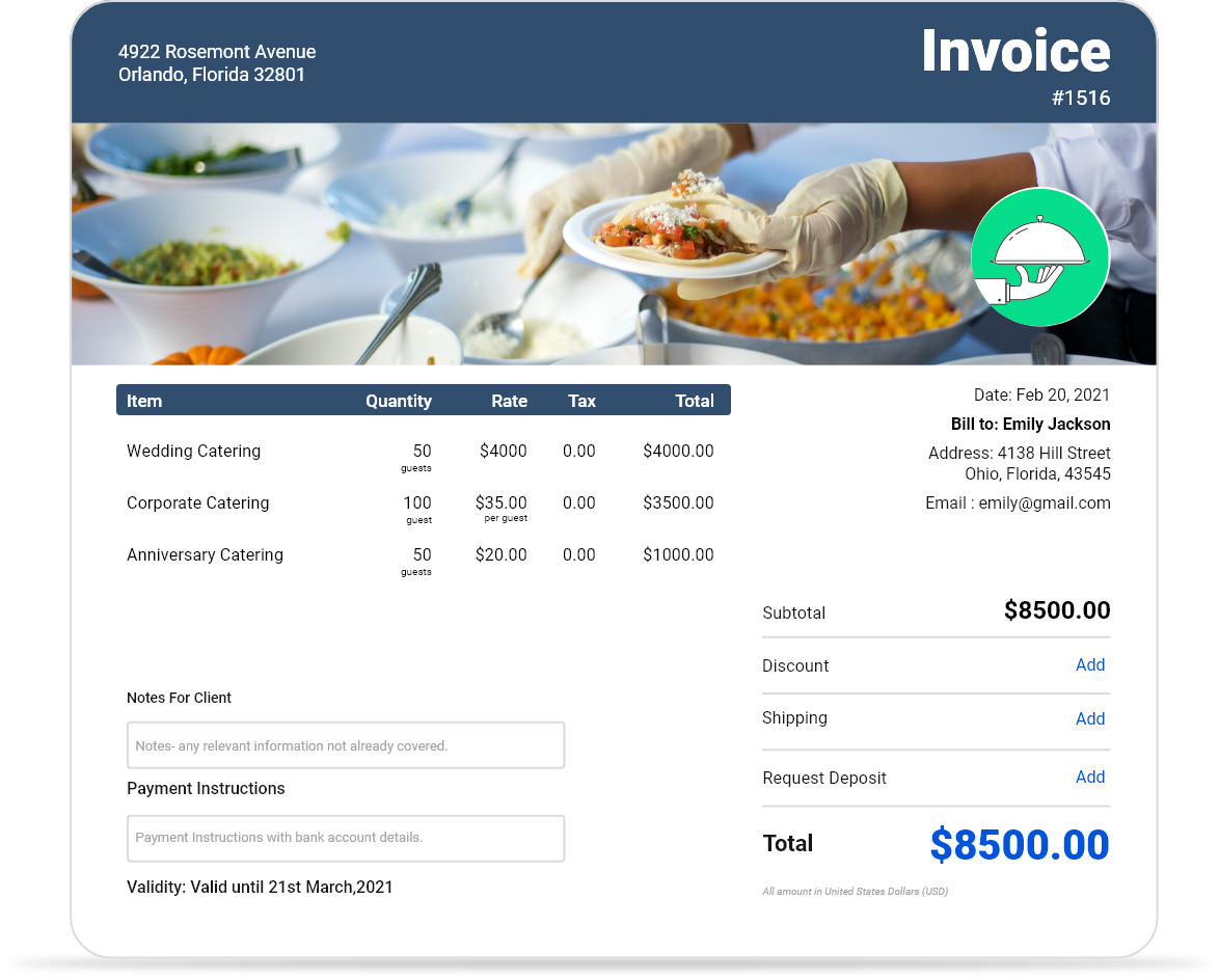 Catering invoice template