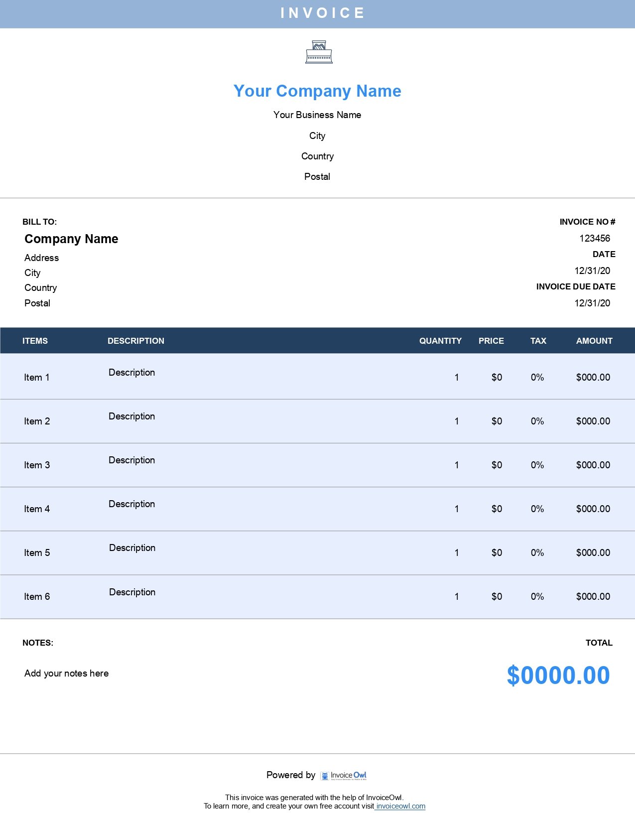 Commercial snow removal invoice template