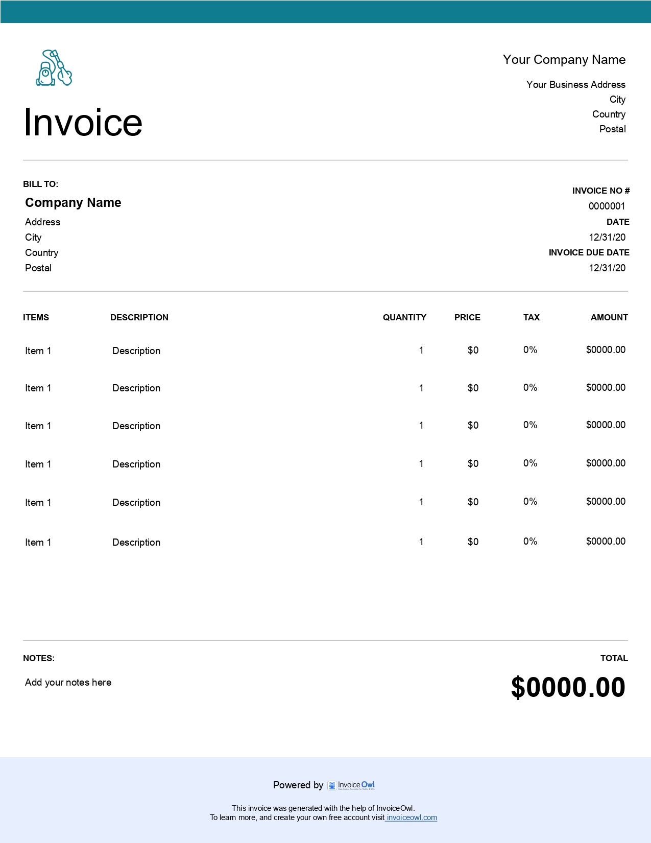 Driveways washing invoice template