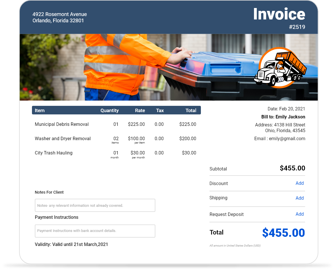 Junk removal invoice template