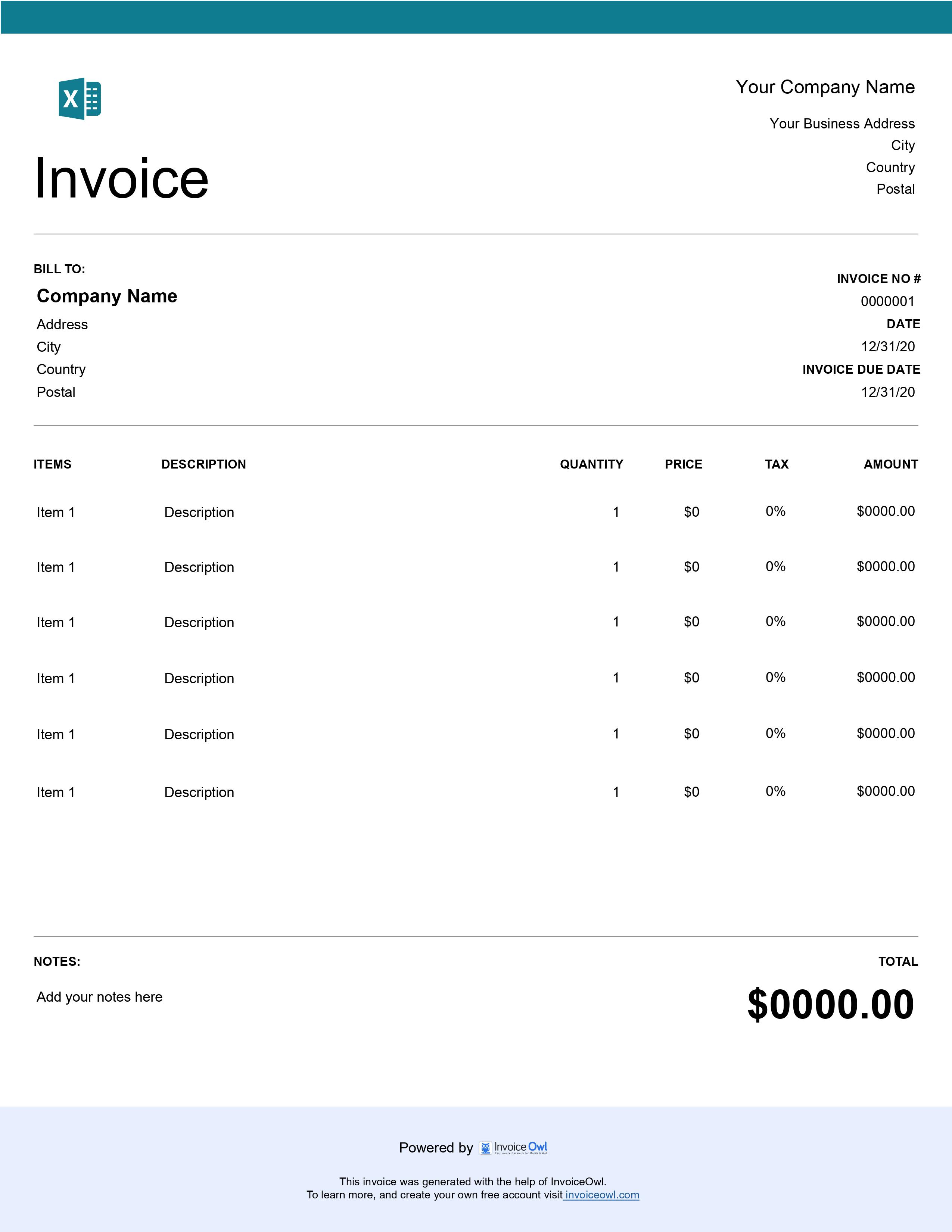 Ms excel invoice template