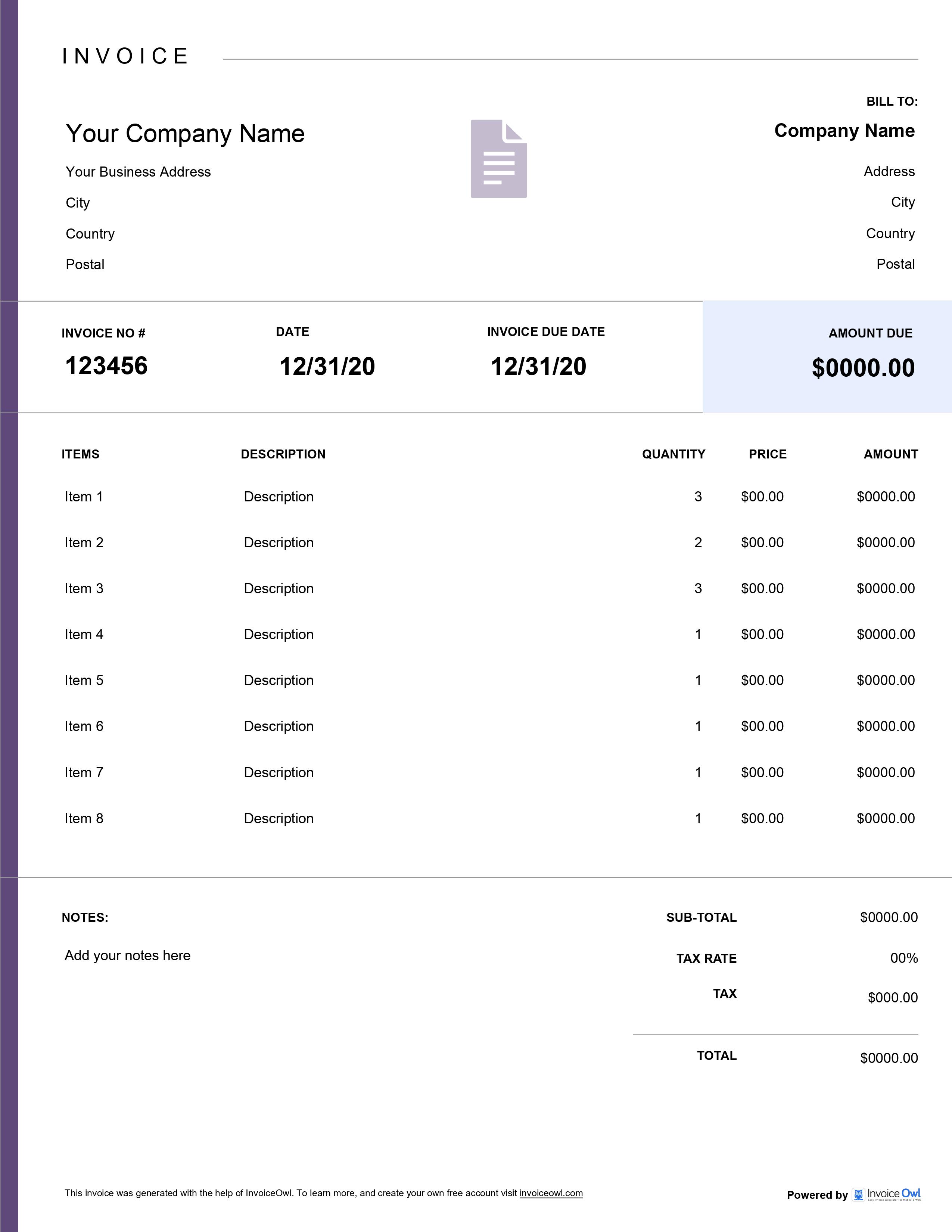 Ms word invoice template