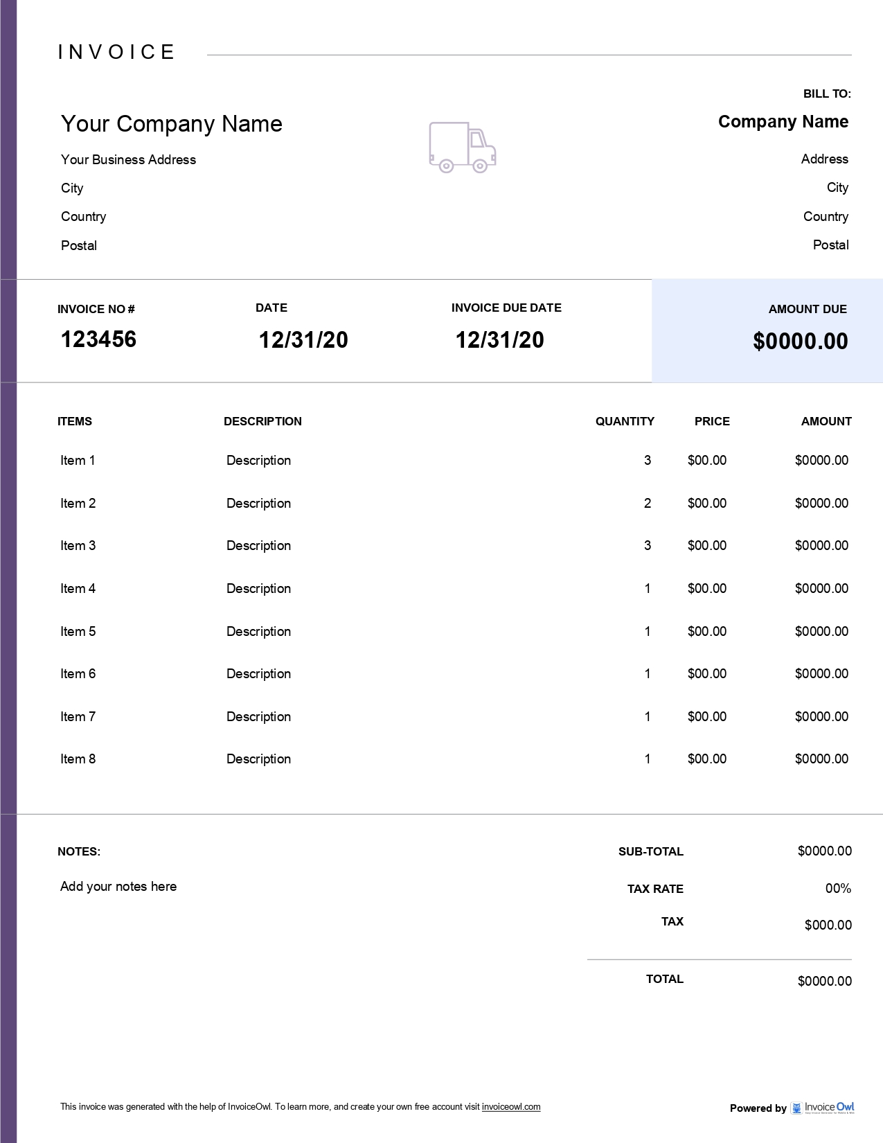 Short and long-distance invoice template