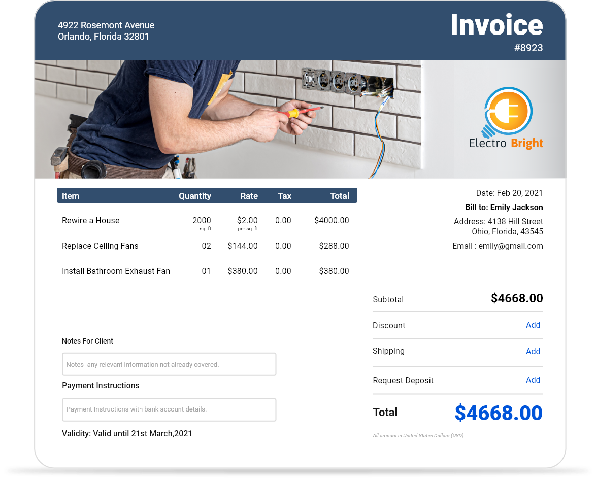 Electrical Work Invoice Template Free Download InvoiceOwl