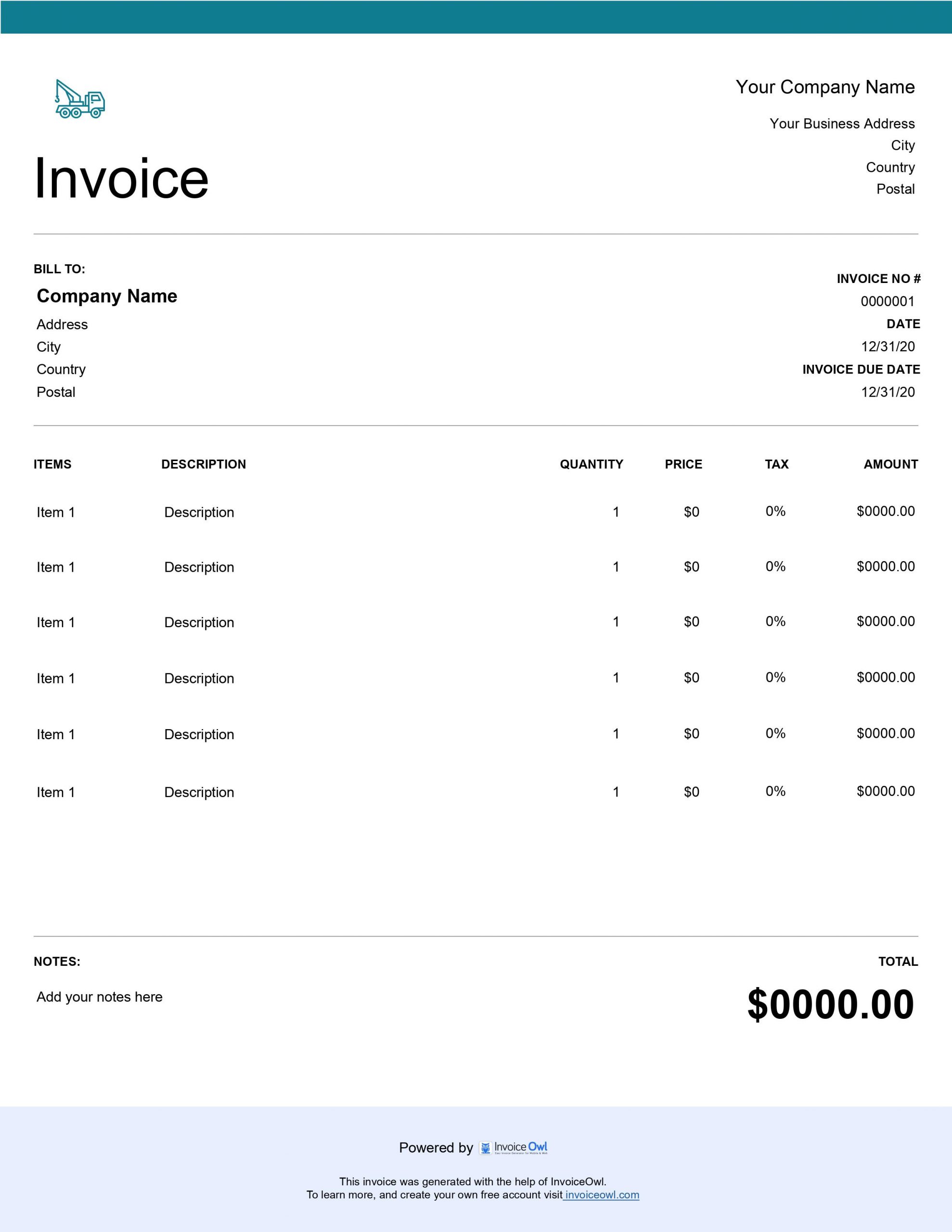 Download free invoice template