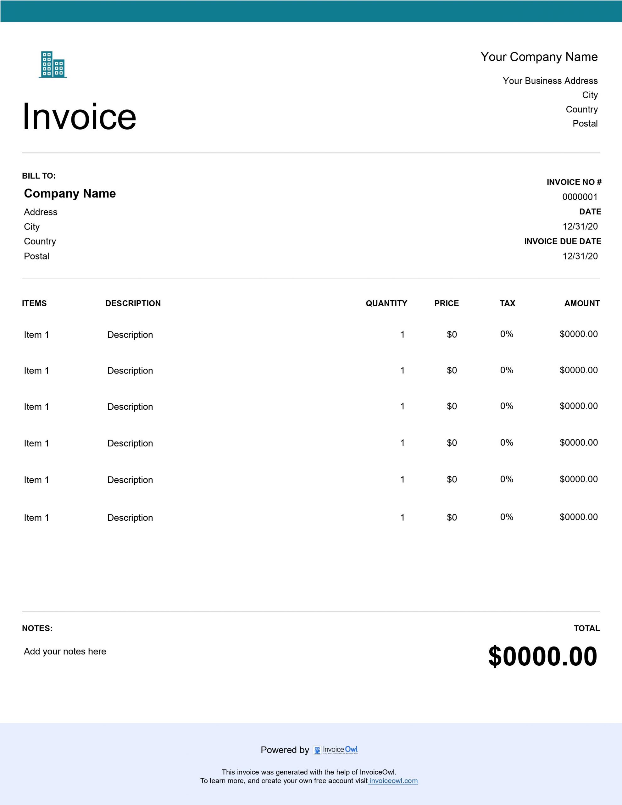 Download free invoice template