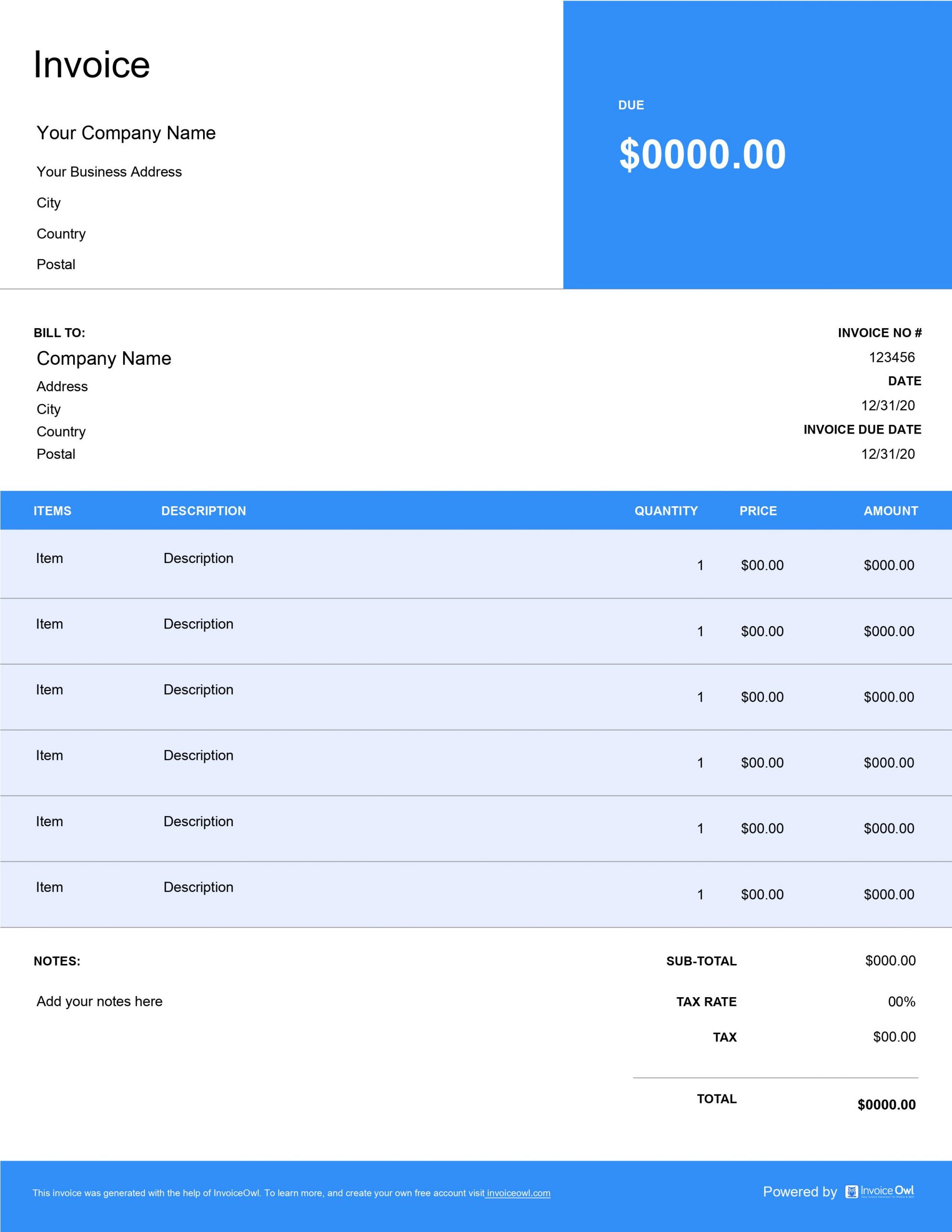 Download free invoice template