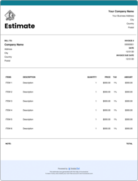 Estimate template free download