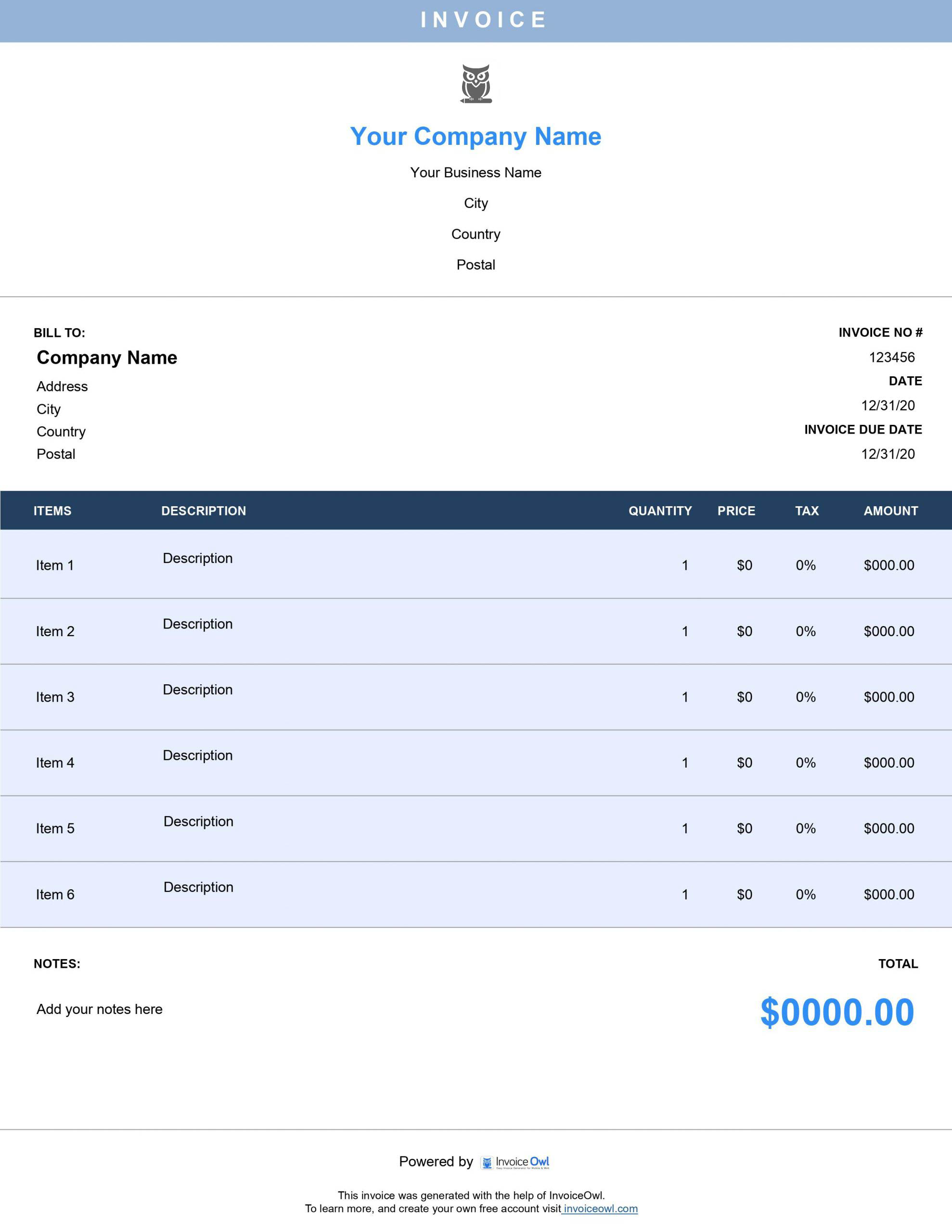 Download free invoice template