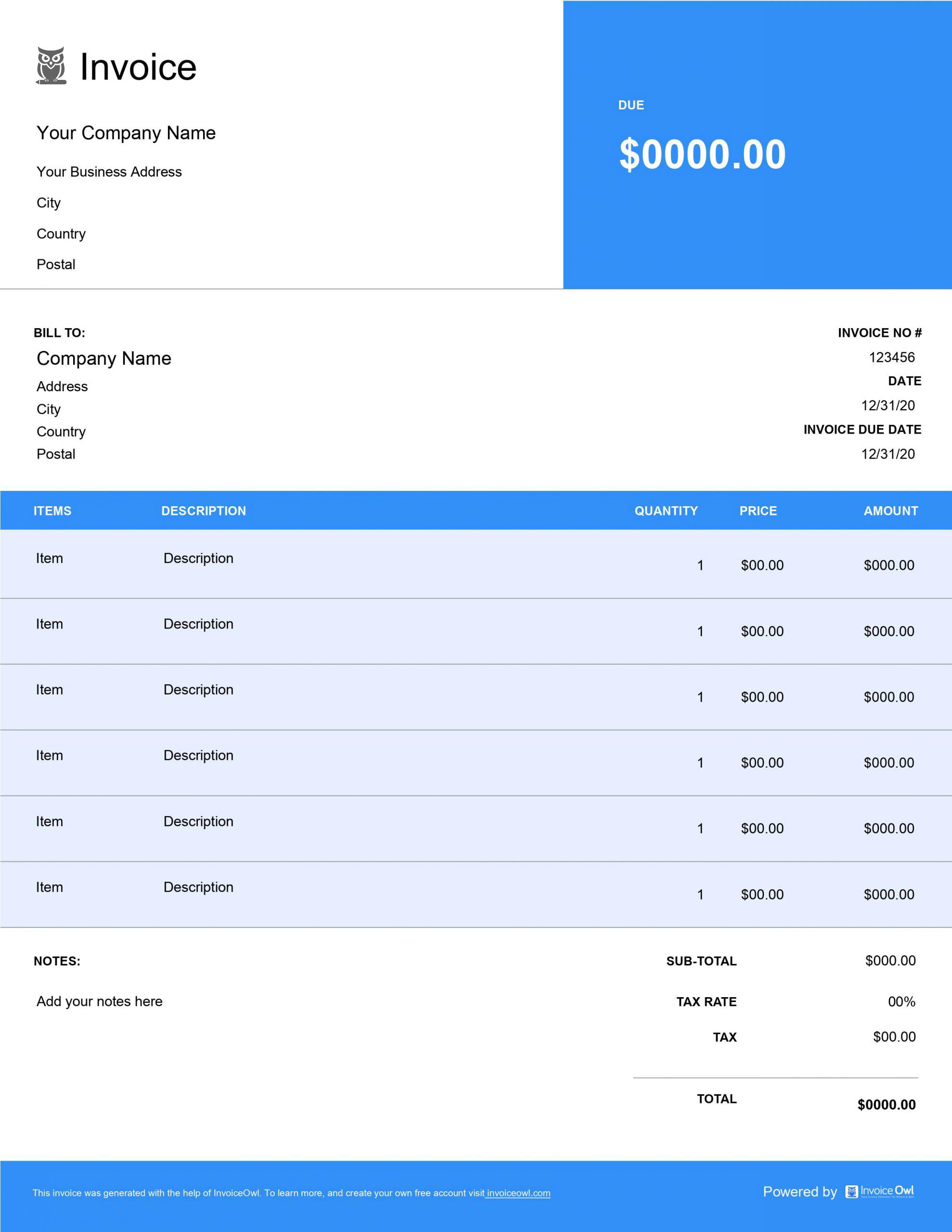 Download free invoice template