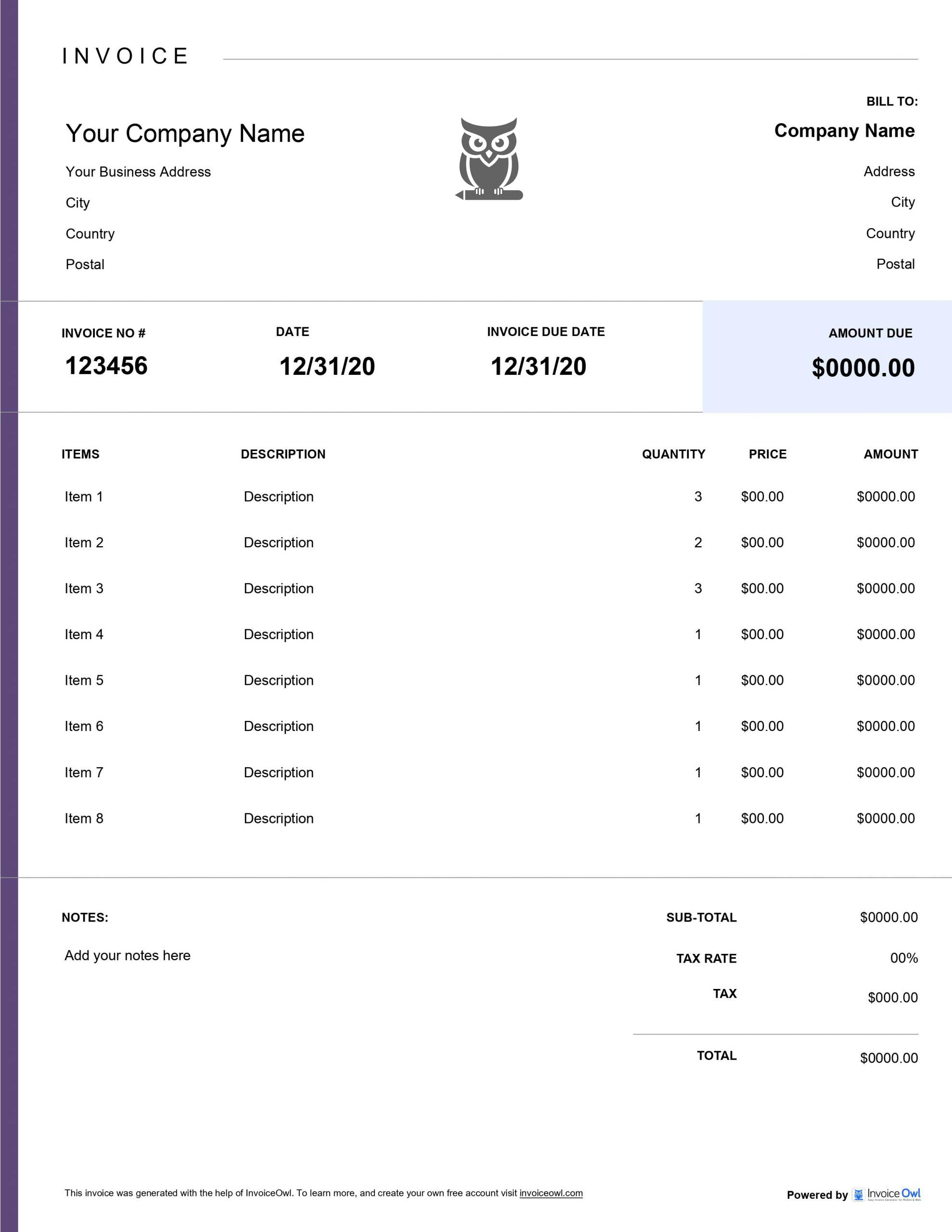 Download free invoice template