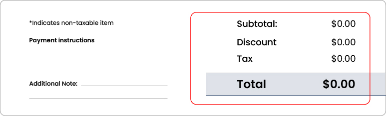 List applicable taxes or discounts