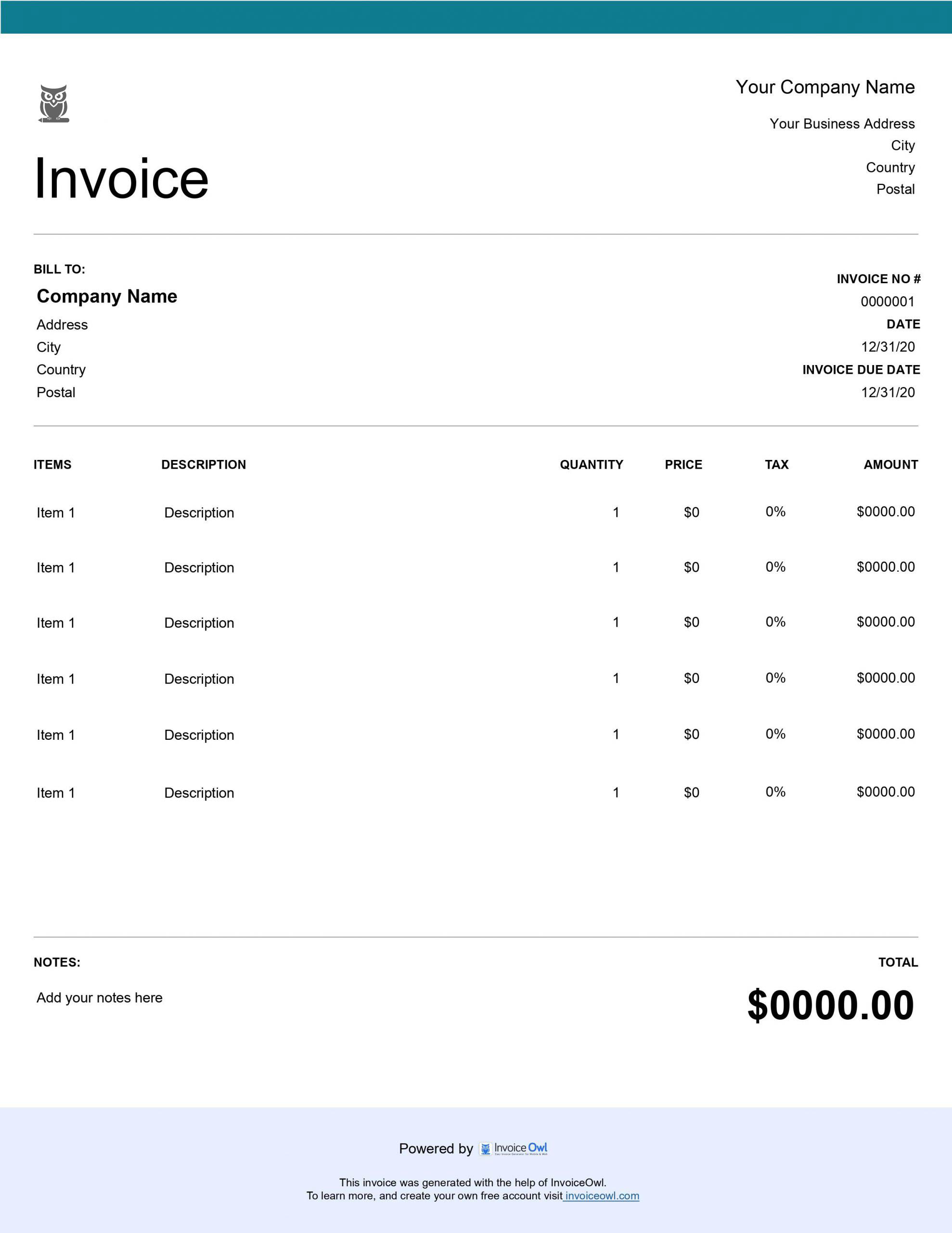Download free invoice template