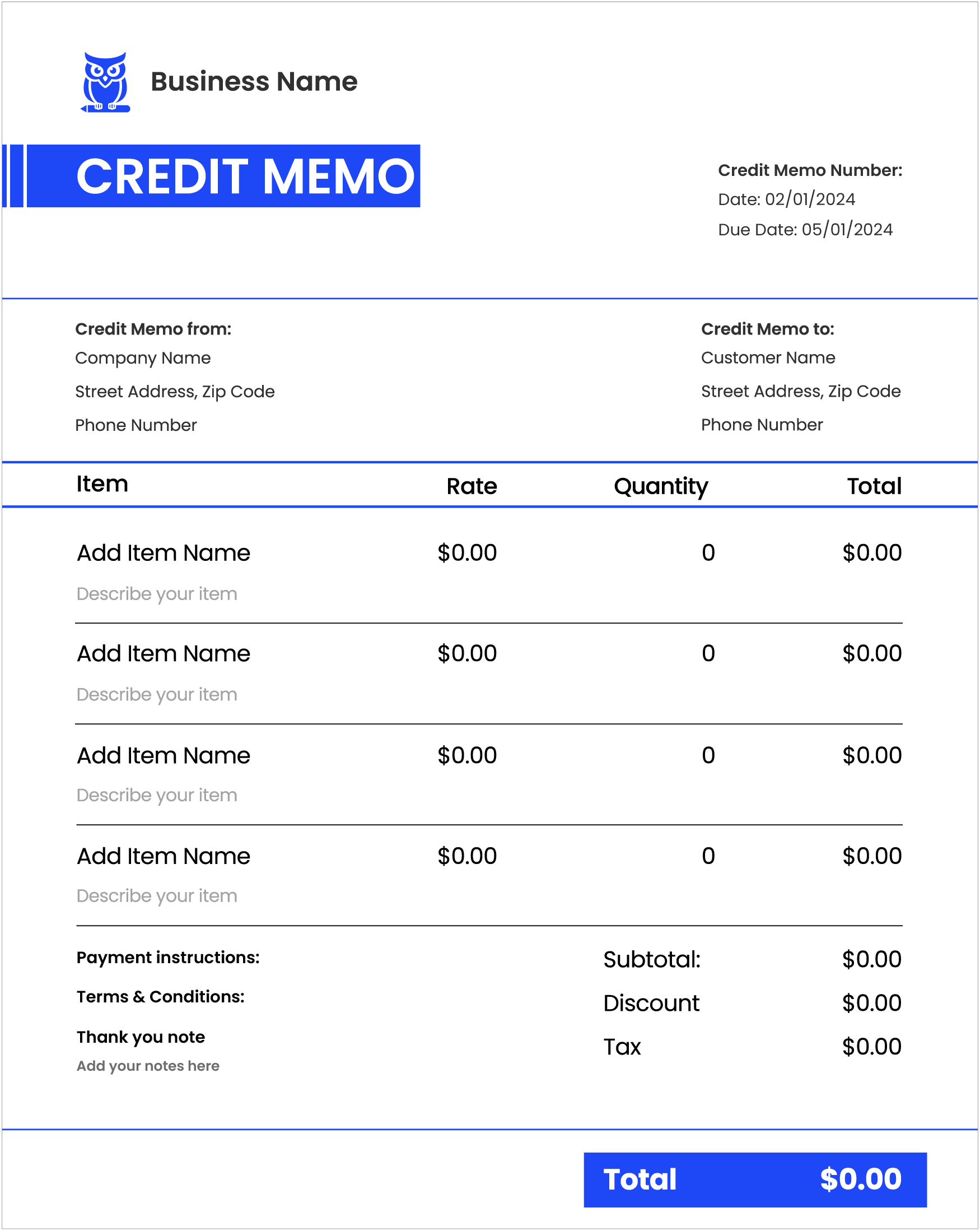 Free Credit Memo Template