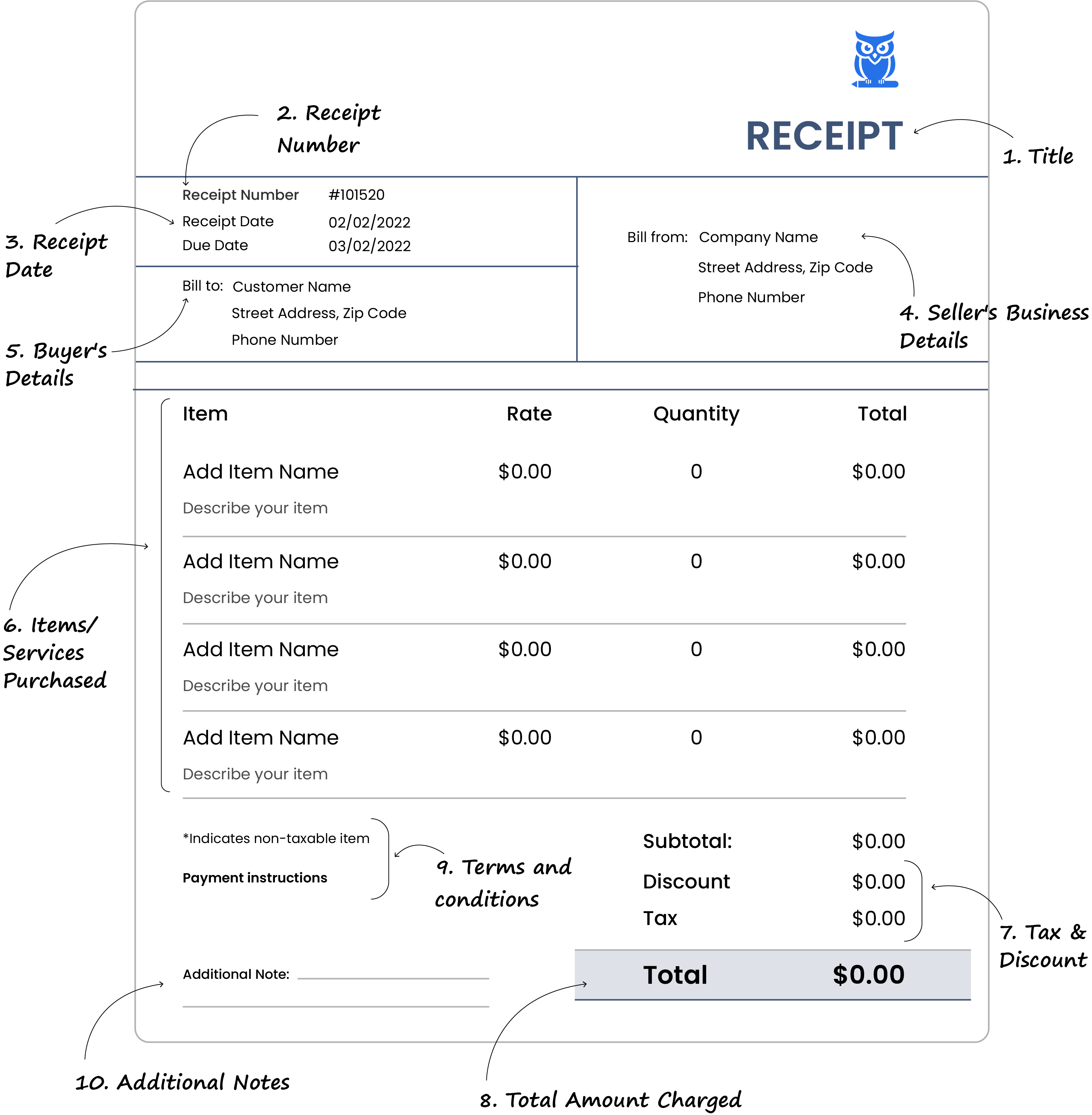 Online receipt maker elements