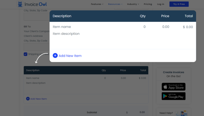 Input line items